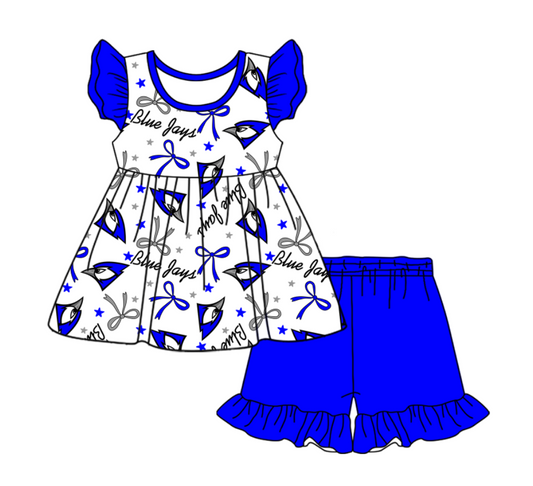 Preorder (moq 5)Baby Girls Flutter Sleeve Bows Stars Tunic Ruffle Short Team Clothes Sets