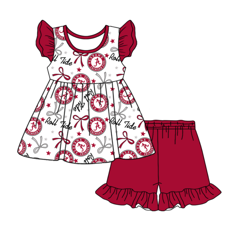 Preorder (moq 5)Baby Girls Flutter Sleeve Bows Stars Tunic Ruffle Short Team Clothes Sets