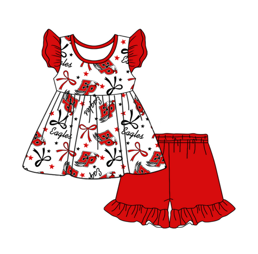 Preorder (moq 5)Baby Girls Flutter Sleeve Bows Stars Tunic Ruffle Short Team Clothes Sets