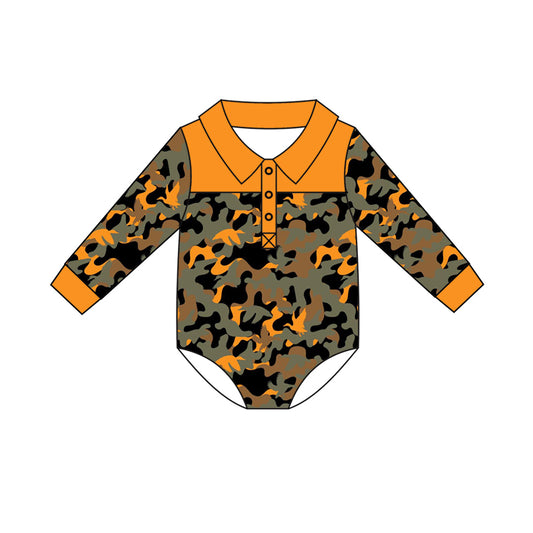 Preorder (moq 5)Baby Boys Long Sleeve Ducks Camo Button Hunting Rompers