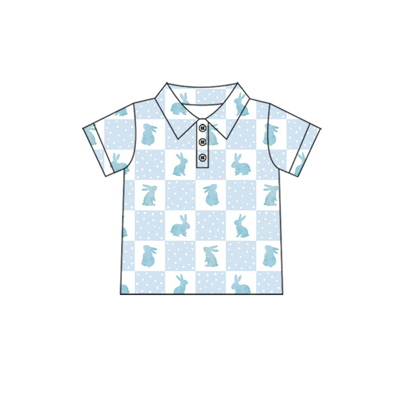 Pre-order(moq5) Boys Clothes High-Quality Easter Bunny Print Short Sleeve Polo Shirt