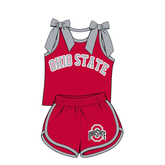 Preorder (moq 5) Baby Girls Grey Bows Ohio State Vest Short Team Clothes Set