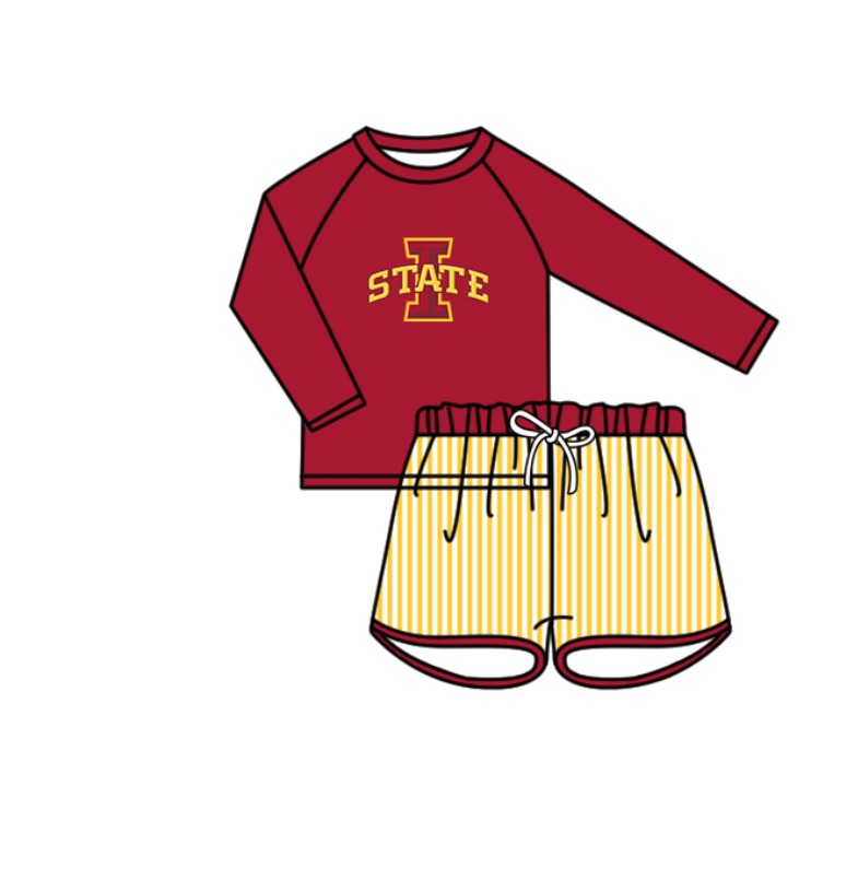 Preorder moq 5 Baby Boys I State Long Sleeve Top Stripe Shorts Team Swimsuits