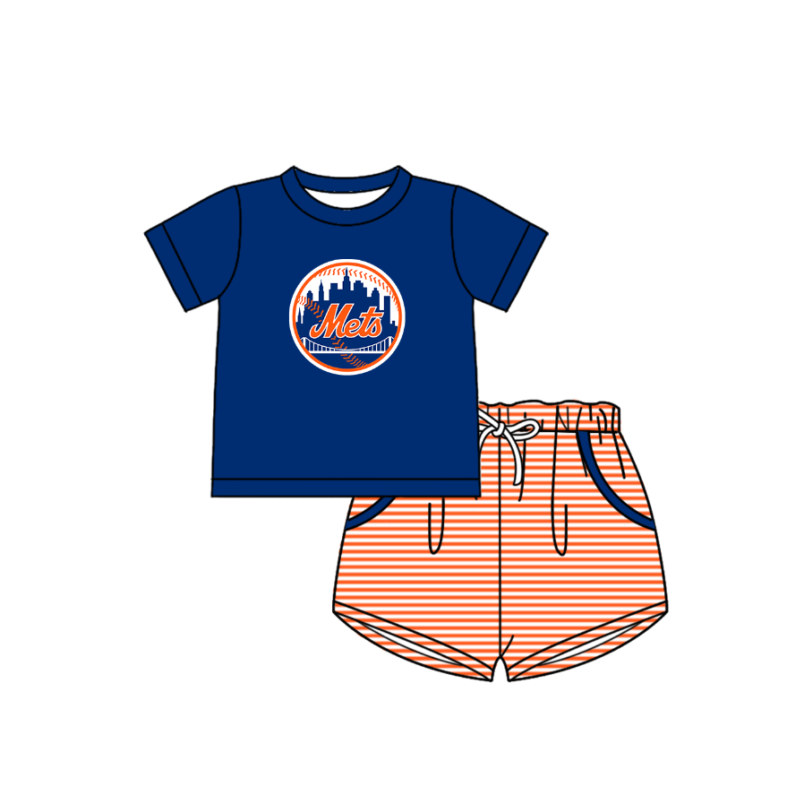Preorder (moq 5)Baby Boys New York Mets Top Pockets Stripe Short Team Clothes Set