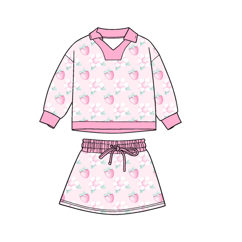 Preorder(moq 5) Baby Girls Long Sleeve Flowers Strawberry Top Skirt Shorts Clothes Sets