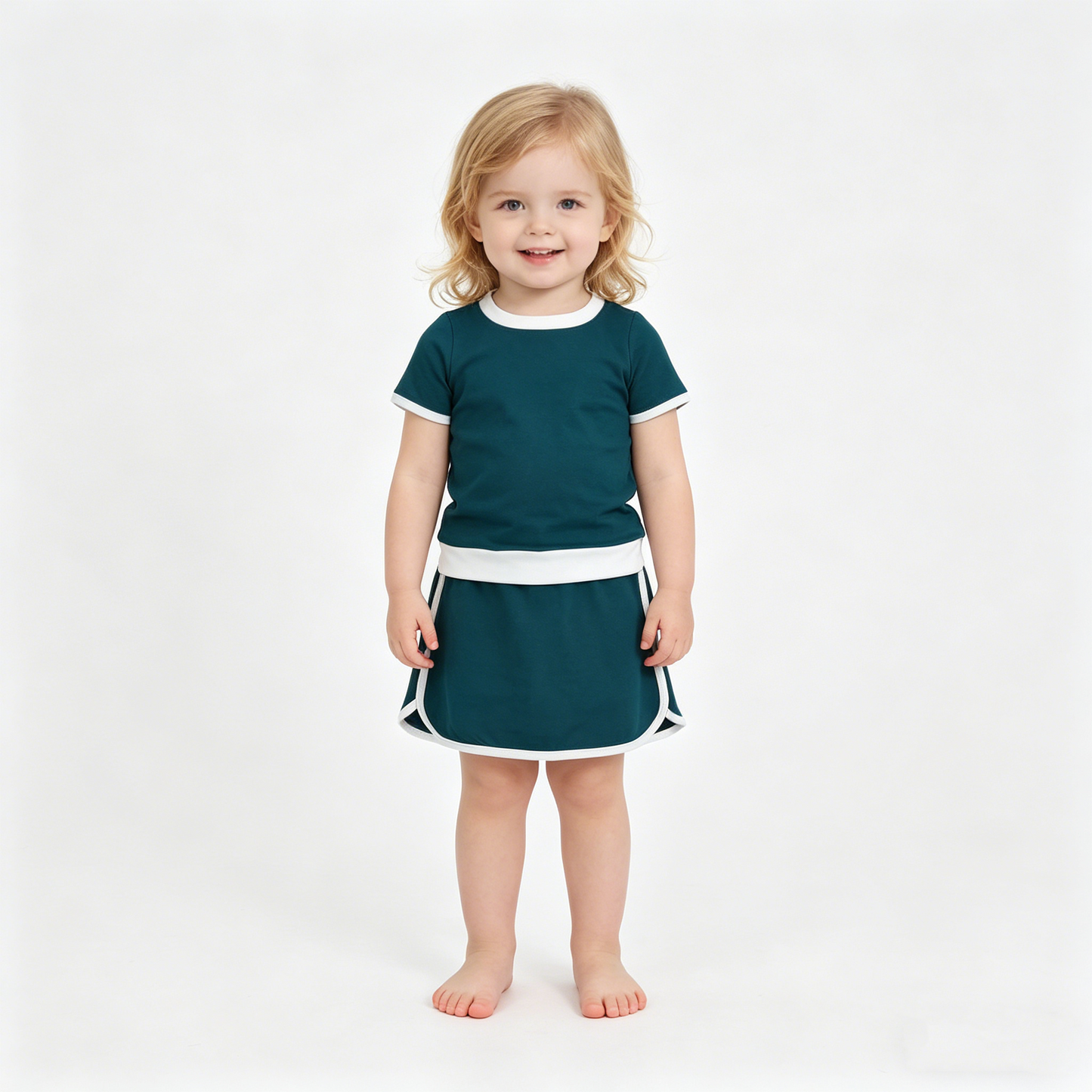 Baby Girls Dark Green Short Sleeve Top Skirt Shorts Cotton Clothes Sets