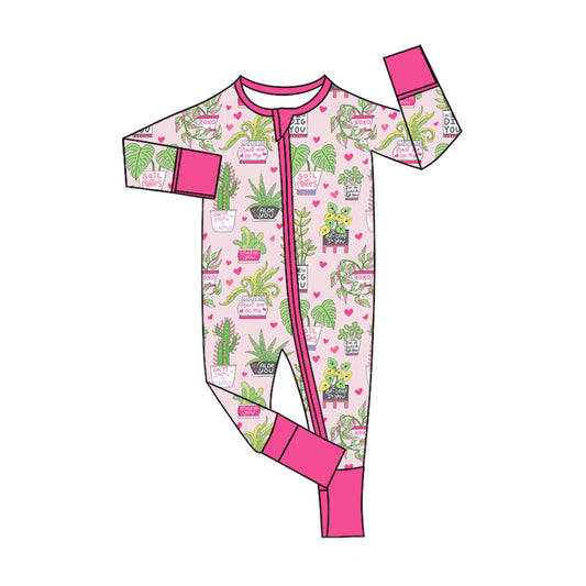Preorder (moq 5)Baby Girls Cactus Hearts Western Zipper Footie Rompers