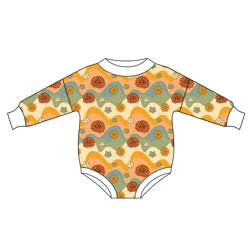 Preorder (moq 5)Baby Girls Long Sleeve Colorful Flowers Stripe Fall Rompers