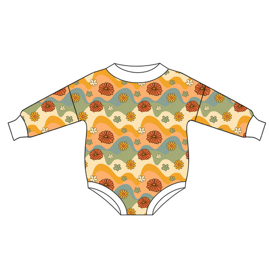 Preorder (moq 5)Baby Girls Long Sleeve Colorful Flowers Stripe Fall Rompers