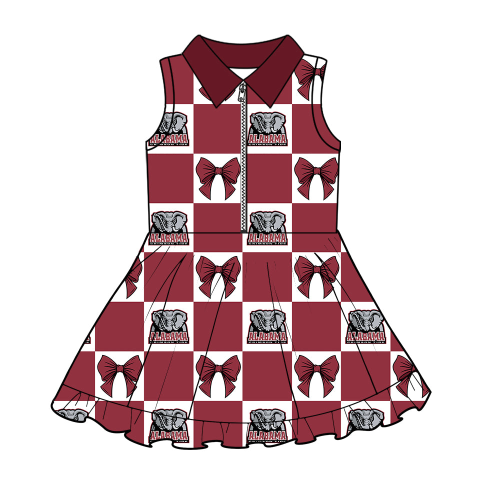 Preorder (moq 5)Baby Girls Alabama Elephants Bows Zipper Team Ruffle Shorts Knee Length Dresses