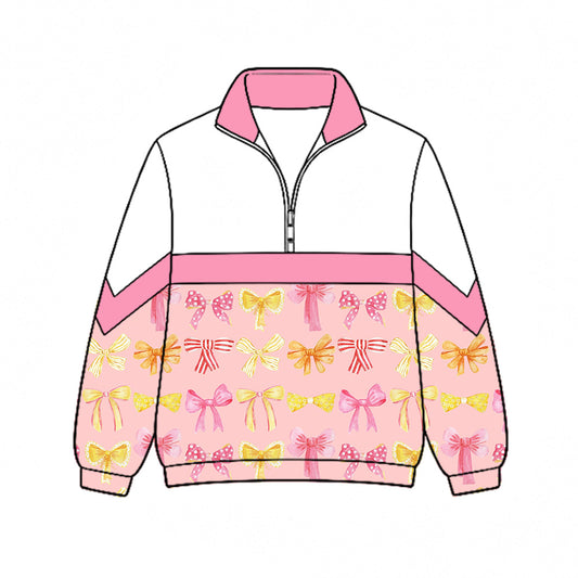 Preorder (moq 5)Baby Girls Colorful Bows Fall Zip Pullovers Top