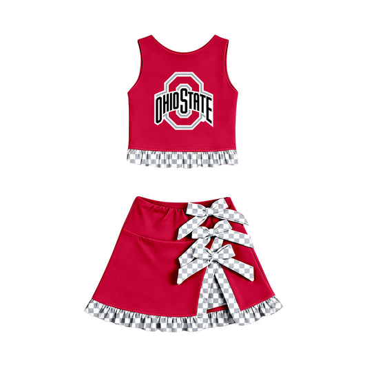 Preorder (moq 5) Baby Girls Ohio State Vest Bows Skirt Short Team Clothes Set