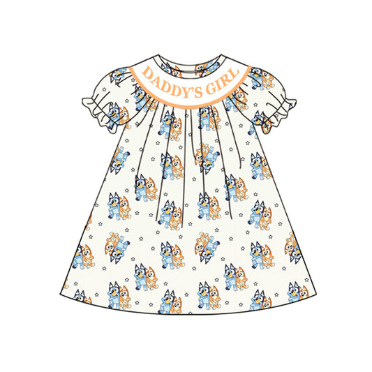 Preorder (moq 5)Baby Girls Daddy's Girl Cute Dogs Print Knee Length Dresses