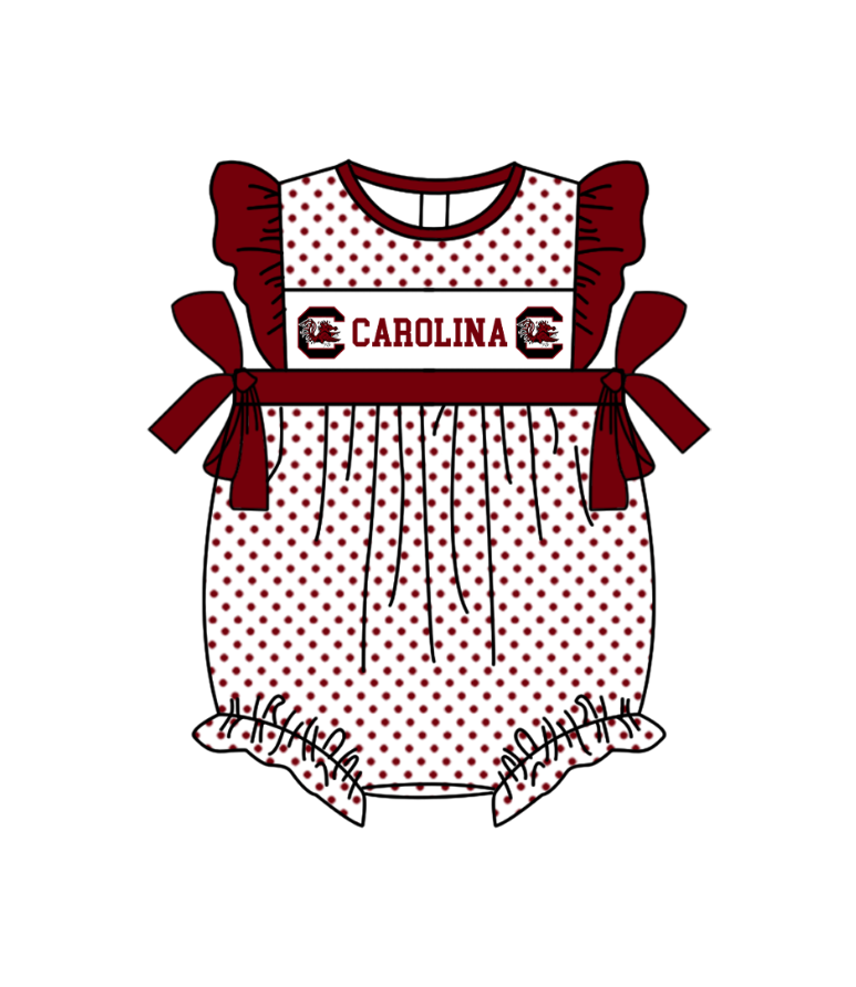 Preorder (moq 5)Baby Girls Flutter Sleeve Carolina Polka Dots Team Ruffle Rompers