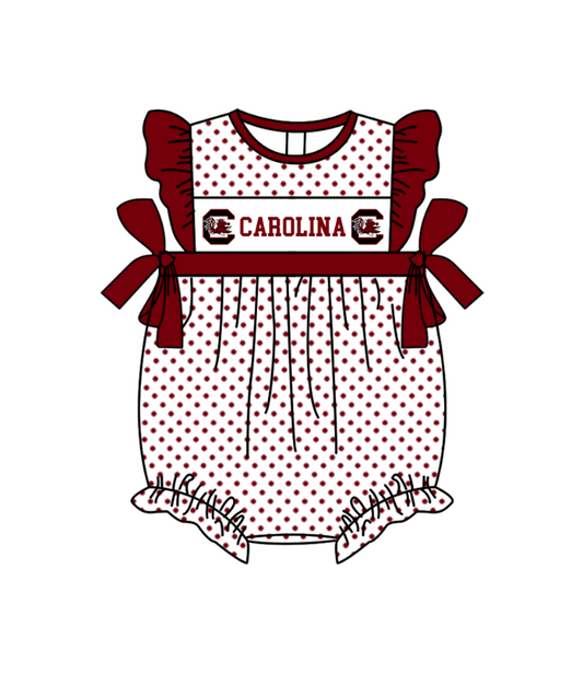 Preorder (moq 5)Baby Girls Flutter Sleeve Carolina Polka Dots Team Ruffle Rompers