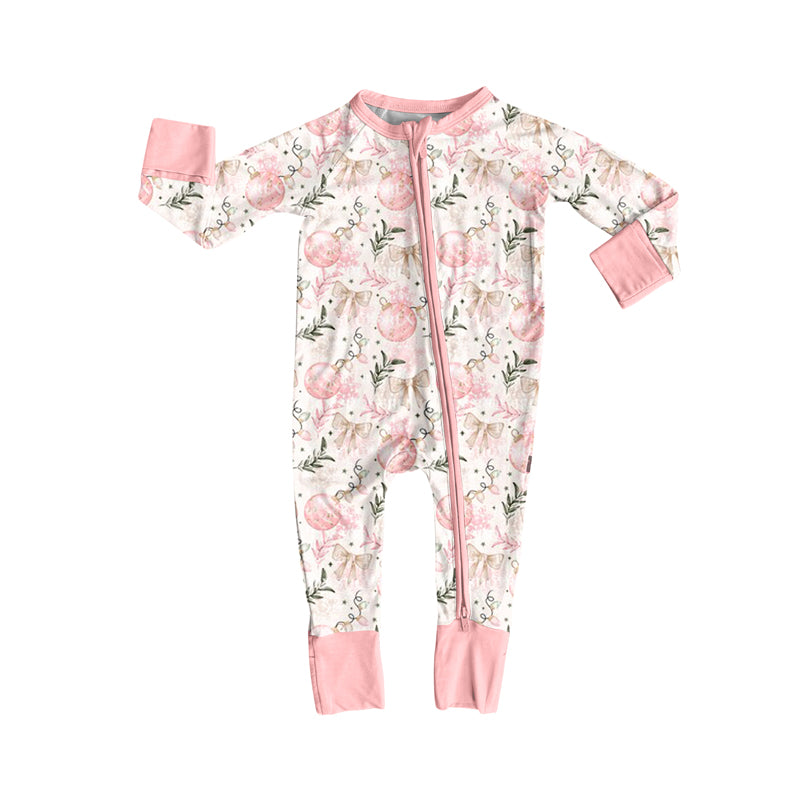 Preorder (moq 5)Baby Girls Long Sleeves Pink Bows Lights Zipper Pant Rompers