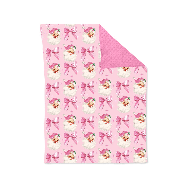 Preorder(moq 5) Baby Kids Pink Santa Bows Plaid Minky Blankets