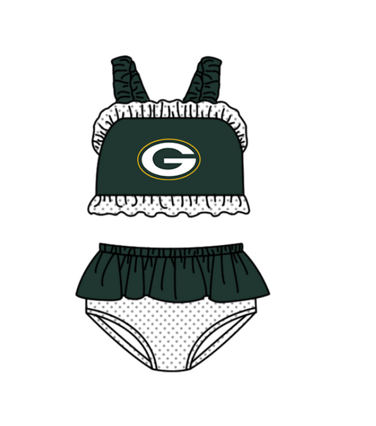 Preorder moq 5 Baby Girls Strap Green G Vest Top Bummies Short Team Swimsuits