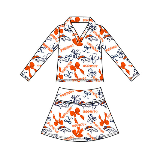 Preorder (moq 5)Baby Girls Bows Broncos Top Skirt Short Team Clothes Set
