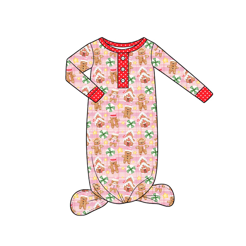 Preorder(moq5) Baby Christmas Footed Sleeper Long Sleeve Button Front Xmas Infant Sleep Gown