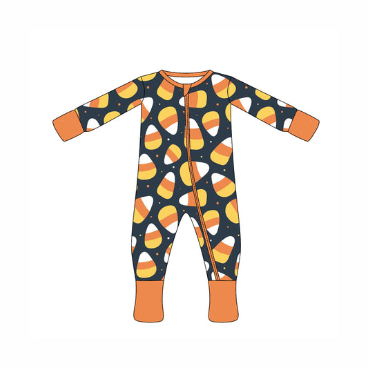 Preorder moq 10 Baby Kids Orange Long Sleeves Candy Zipper Pant Rompers