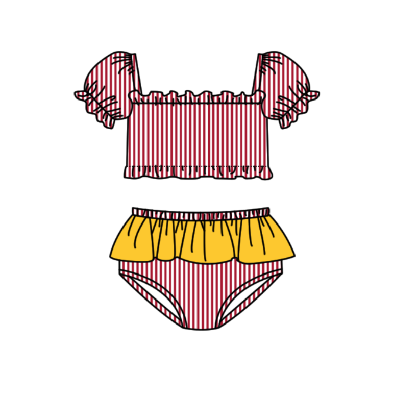 Preorder moq 5 Baby Girls Red Stripe Vest Top Bummies Short Team Swimsuits