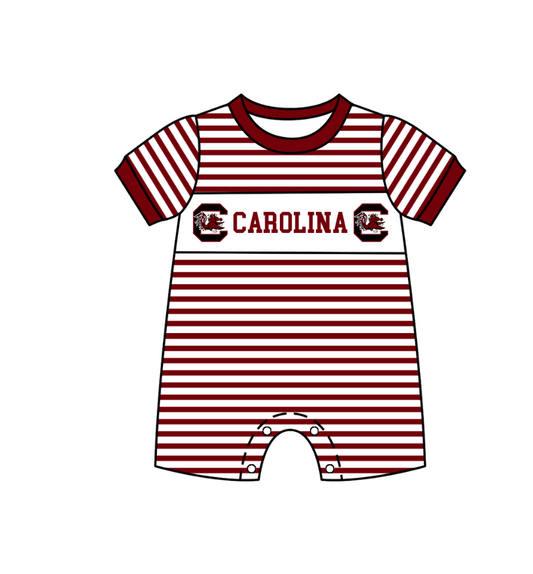 Preorder (moq 5)Baby Boys Short Sleeve Carolina Red Stripe Team Rompers
