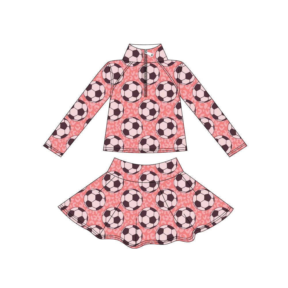 Preorder(moq 5) Baby Girls Leopard Footballs Zipper Jacket Skirts Shorts Team Clothes Sets