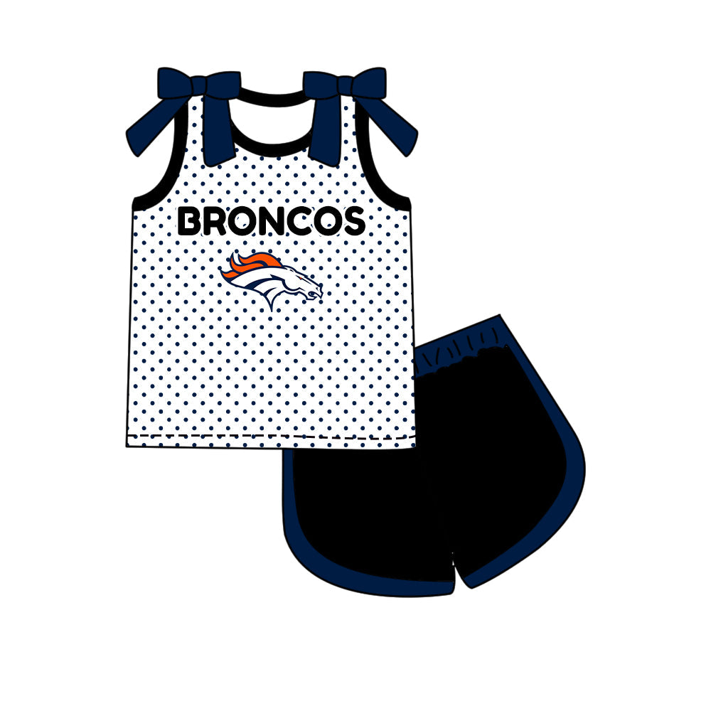 Preorder (moq 5)Baby Girls Bows Broncos Top Short Team Clothes Set