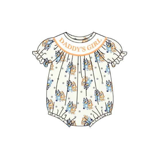 Preorder(moq 5)Baby Infant Girls Daddy's Girl Cute Dogs Print Short Sleeve Rompers