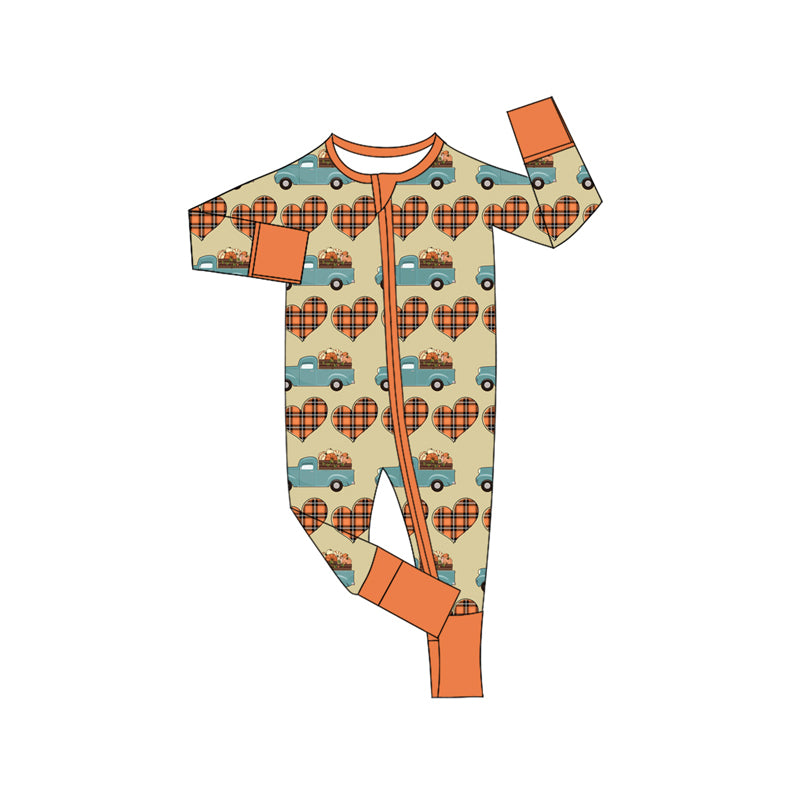 Preorder moq 5 Baby Infant Boys Long Sleeves Pumpkins Hearts Plaid Zipper Rompers