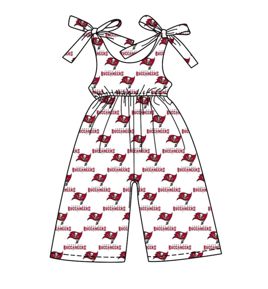 Split Preorder July 20th Baby Girls Bows Strap Buccaneers Team Pant Jumpsuits