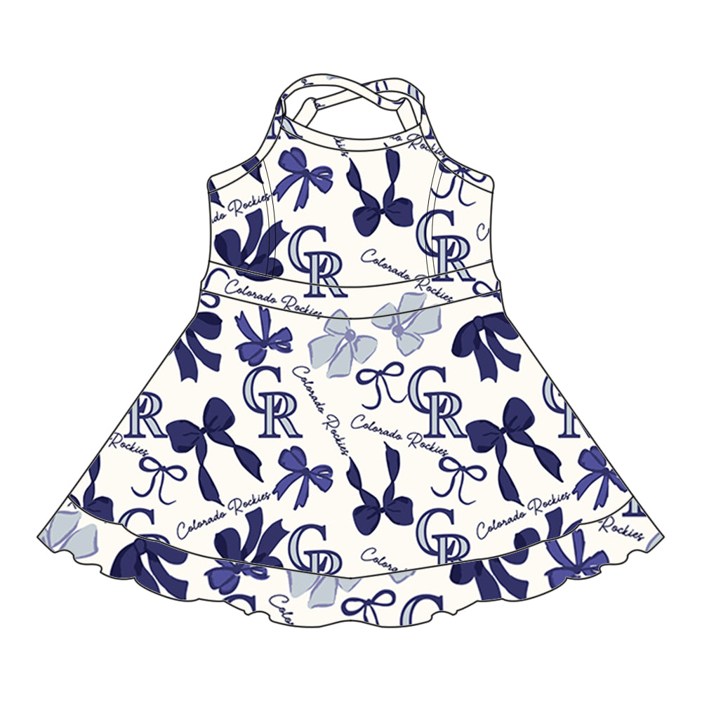 Preorder (moq 5)Baby Girls Strap Bows Plaid CR Short Ruffle Team Knee Length Dresses