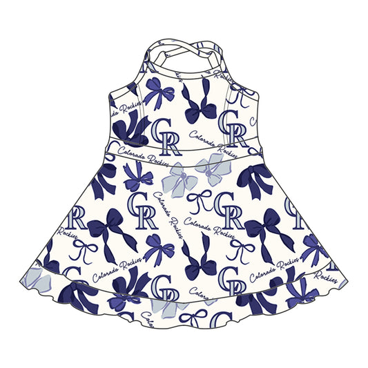 Preorder (moq 5)Baby Girls Strap Bows Plaid CR Short Ruffle Team Knee Length Dresses