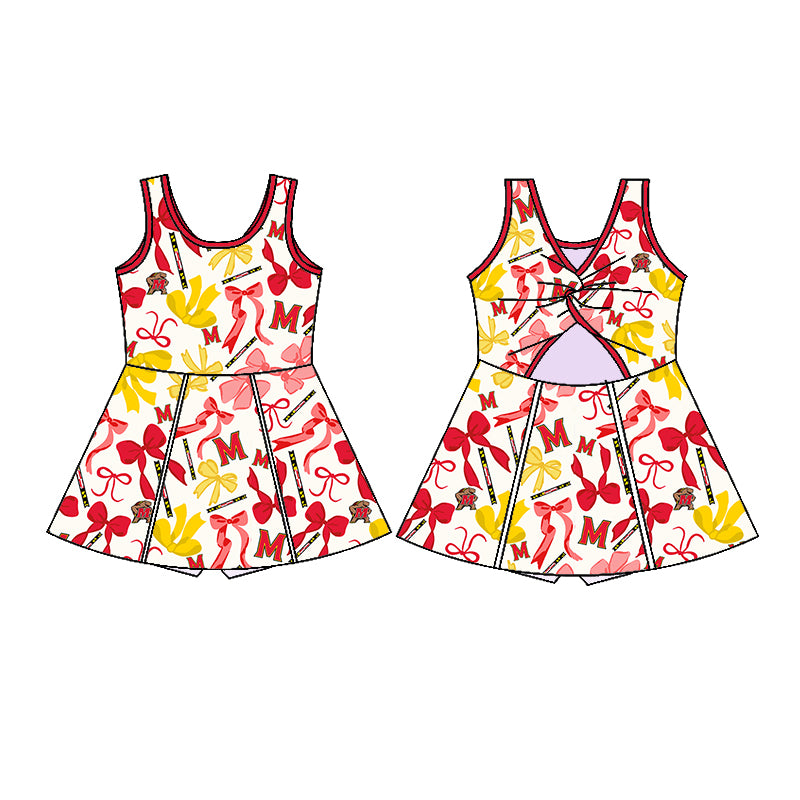 Preorder (moq 5)Baby Girls Sleeveless Red Yellow M Bows Plaid Short Team Knee Length Dresses
