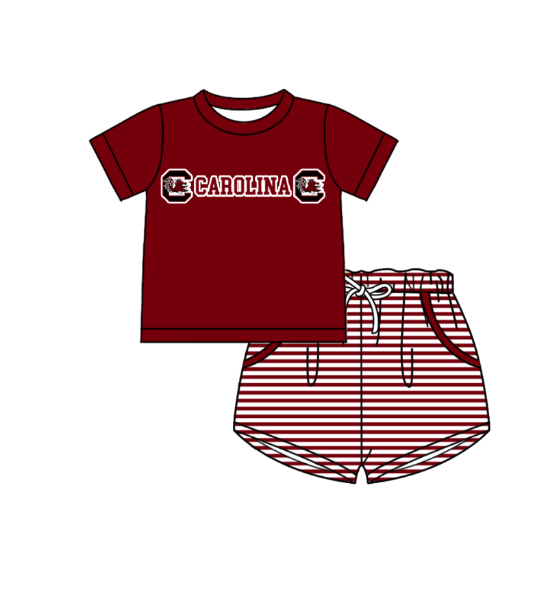 Preorder (moq 5)Baby Boys Garolina Shirt Top Pockets Stripe Short Team Clothes Set