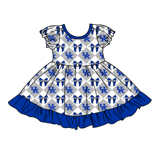 Preorder (moq 5)Baby Girls Team Bows Checked Ruffle Knee Length Dresses