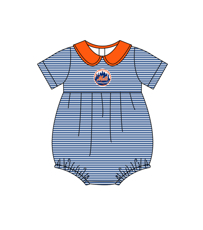 Preorder (moq 5)Baby Girls Short Sleeve New York Mets Stripe Team Ruffle Rompers
