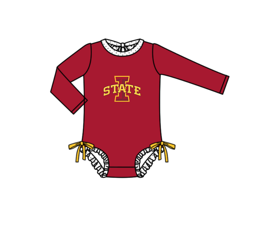 Preorder moq 5 Baby Girls Red Long Sleeve I State Team Swimsuits