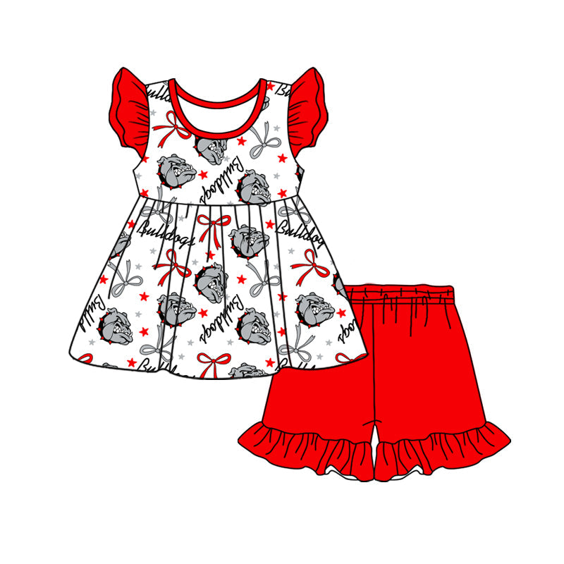 Preorder (moq 5)Baby Girls Flutter Sleeve Bows Stars Tunic Ruffle Short Team Clothes Sets