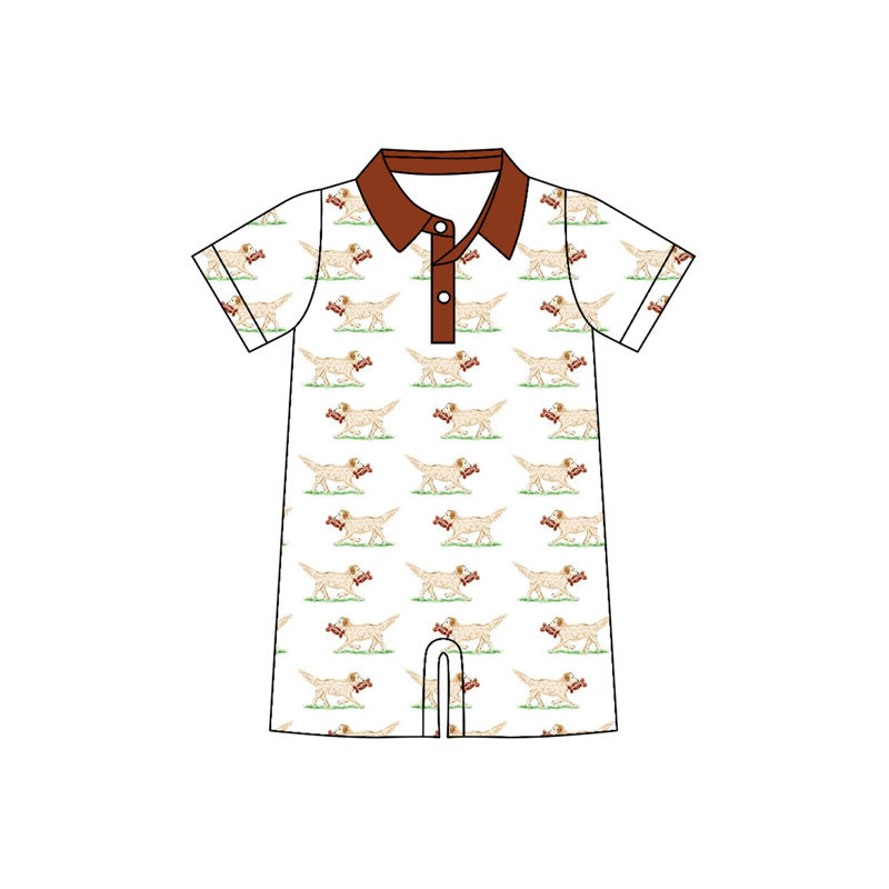 Preorder (moq 5)Baby Boys Short Sleeve Dogs Plaid Button Shorts Rompers