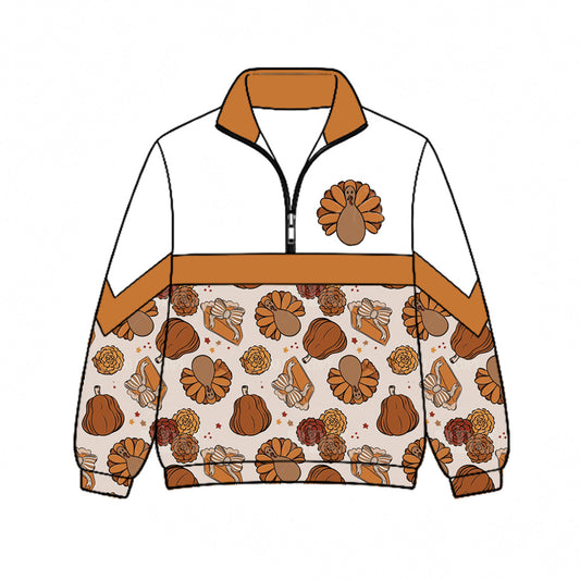 Preorder (moq 5)Baby Boys Turkey Pumpkins Cakes Thanksgiving Zip Pullovers Top