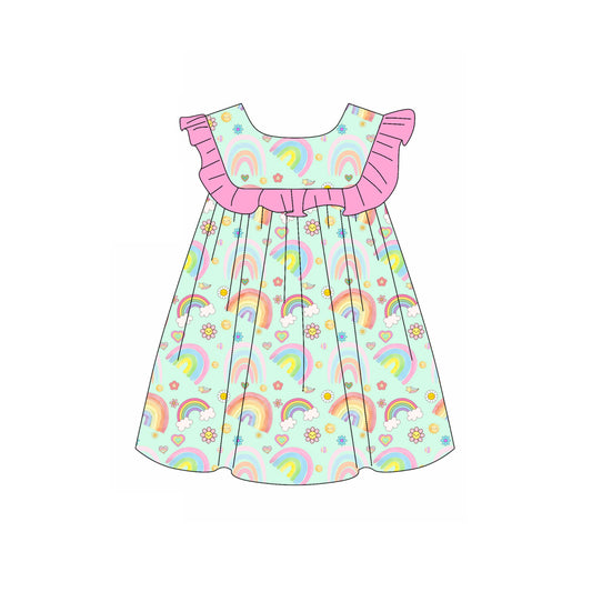 Preorder (moq 5)Baby Girls Rainbow Flower Hearts Valentines Knee Length Dresses