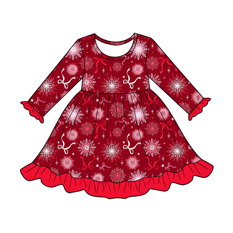 Preorder (moq 5)Baby Girls Red Bows Fireworks Happy New Year Ruffle Knee Length Dress