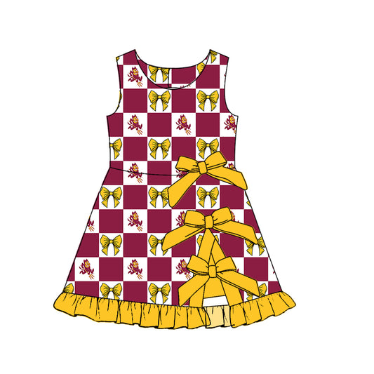 Preorder(moq 5)Baby Girls Bows Sun Devils Team Short Knee Length Dress