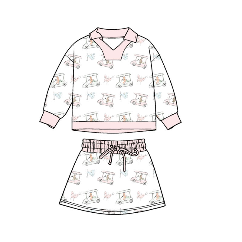 Preorder(moq 5) Baby Girls Long Sleeve Golf Trucks Butterfly Top Skirt Shorts Clothes Sets