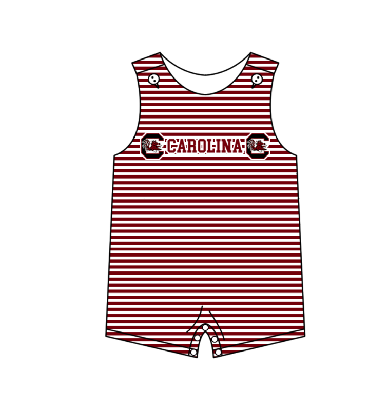 Preorder (moq 5)Baby Boys Sleeveless Carolina Red Stripe Team Rompers
