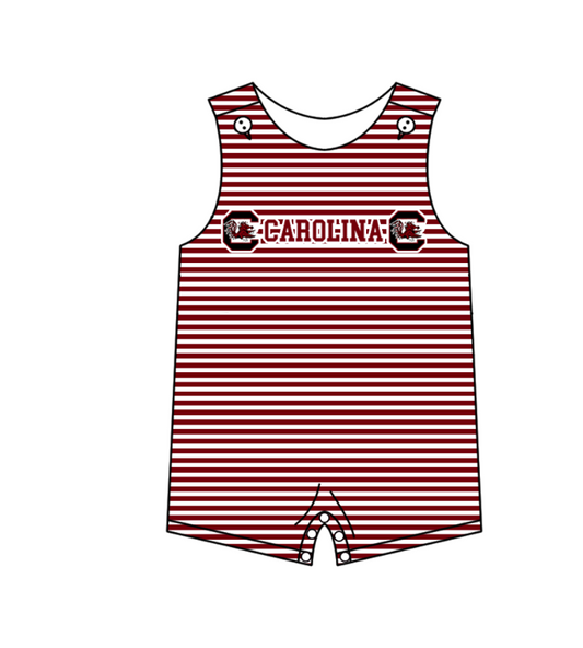 Preorder (moq 5)Baby Boys Sleeveless Carolina Red Stripe Team Rompers