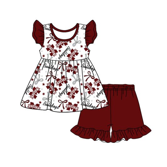 Preorder (moq 5)Baby Girls Flutter Sleeve Bows Stars Tunic Ruffle Short Team Clothes Sets