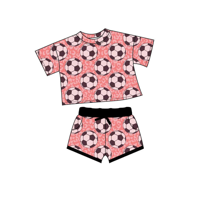 Preorder(moq 5) Baby Girls Leopard Footballs Top Pockets Shorts Team Clothes Sets